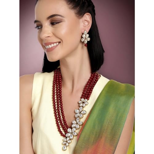 Image of Peora Crystal Faux Pearl Necklace & Jewellery Set Gift for Women