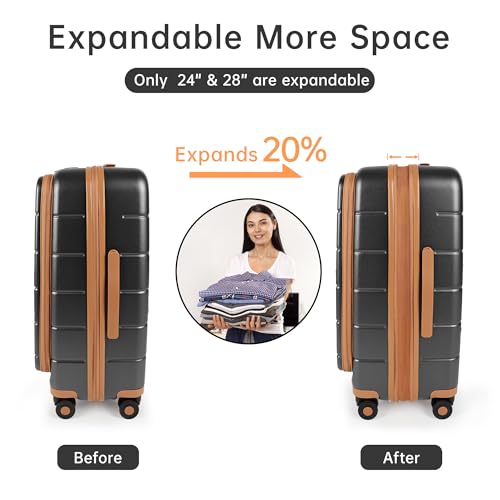 Expandable 20% Luggage,24 Inch Hardside Suitcase w/Spinner Wheels,Lightweight Hardshell w/TSA LOCK,Travel Luggage for Men Women,24'' Grey2