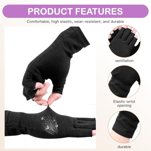 Bettinay 3 works Compression Gloves, Non-slip Fingerless Gloves Women Men for Computer Typing Dailywork, Pink - Image 4