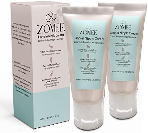 Zomee 2 PACK Lanolin Nipple Cream for Breastfeeding, 100% Natural Ingredient, 1.41 Ounces, Safe for Mom and Babies, Soothes & Protects Sore, Cracked Nipples - Discomfort Relief from Nursing