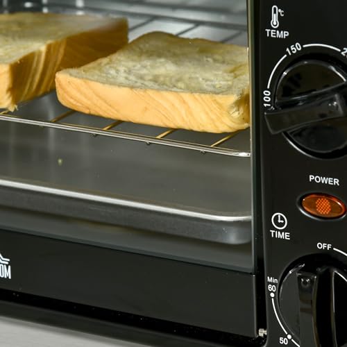 HOMCOM Horno Eléctrico Sobremesa 10 Litros 750W Horno Eléctrico Pequeño con Temperatura hasta 230 ℃ Temporizador 60 Minutos Bandeja y Rejilla 36,5x26x22 cm Negro - imagen 9