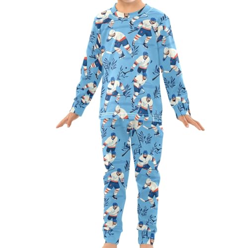 Pigsaly Pajama Set 2 Piece Hockey Player Leaf Blue Pajama Sets Long Sleeve Pjs Sleepwear 4T3