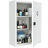 Uniclife Wall Mount Medicine Cabinet with Combination Lock, Locking First Aid Cabinet, Lockable Medical Cabinet, Large Capacity Medicine Organizer, Secure Steel Wall Cabinet Metal Storage Box, White
