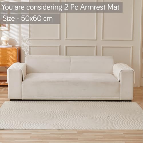 Image of HOKIPO 'Italian Caelora' Luxury Jacquard Plush Anti-Slip Sofa Armrest Covers | 1 Pair - Pearl White (AR-5953-WHT*2)