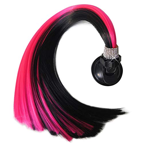 Nakw88 40 cm Casco Cola de Caballo, Motocicleta Moto Bicicleta Cristal Desmontable Cola de Caballo, Ventosa, Accesorios de Casco de Esquí, No nulo, Negro y rosa., Tamaño libre