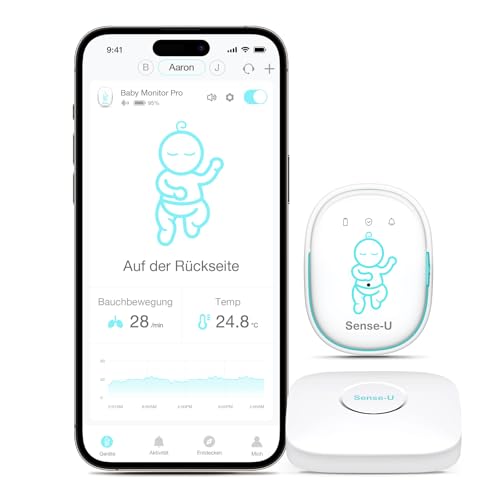 Sense-U Pro Baby-Bewegungsmonitor (große Reichweite): Erfasst Bewegung Umdrehen & Temperatur überall mit Vibrationswecker akustischen Alarmen & Schlaferfassung