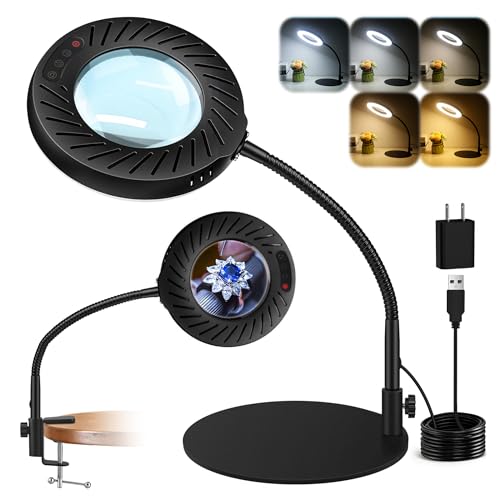 12X LED Magnifying Lamp with Light, Stand, & 5 Color Modes