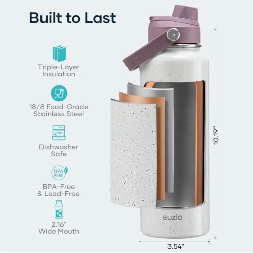 Image of BUZIO Triple Wall Vacuum Water Bottle with Dust-Proof Straw & Spout Lids