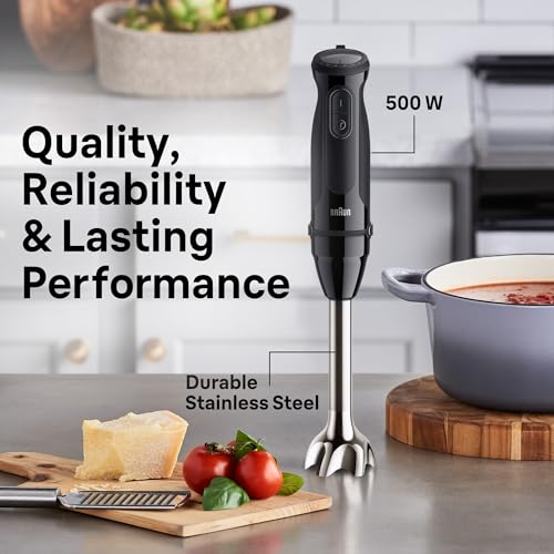 Image of Braun MQ50202M MultiQuick Vario 5 Handheld Blender - 21-Speed Stick with Turbo Boost, Stainless Steel Blades, EasyClick System, 500W, Chopper, Whisk, Masher - Immersion Blender for Smoothies