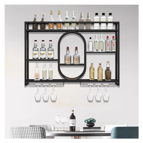 Étagère à vin murale éclairée LED noire pour bar et bouteilles