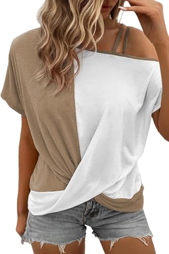 Dokotoo Womens T Shirts Loose Fit Color Block Cold...