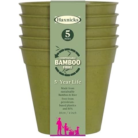 Haxnicks 5x Indoor & Outdoor Sustainable Bamboo Fibre Plant Pots | 4 Inch Diameter | Pack of 5 | Sage Green | Pot180101 Cover