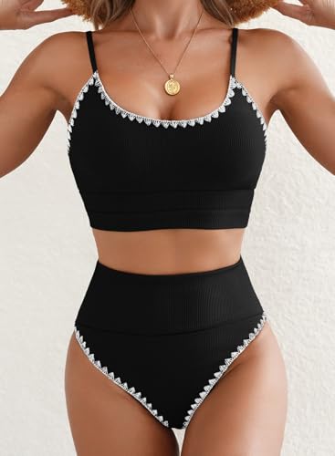Image of Herseas Women 2 Piece High Waisted Bikini Sets Color Block Popular Swimsuits 2026 Summer Beach Swim Best Bathing Suits