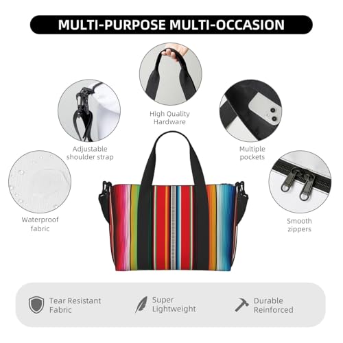 Mexican Serape Blanket Stripes Large Laptop Tote Travel Work Bag For Women Men Gym Beach Bag For Women Crossbody Carry On Shoulder Bag With Compartments Zipper,Overnight Weekender Bags3