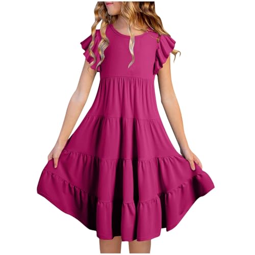 Romanzi Rosa Bambina Manica Doppio Strato Linea A Fluente Casual Gradiente Abiti Midi Per 615 Anni Glitter Bambino, rosa intenso, 12-13