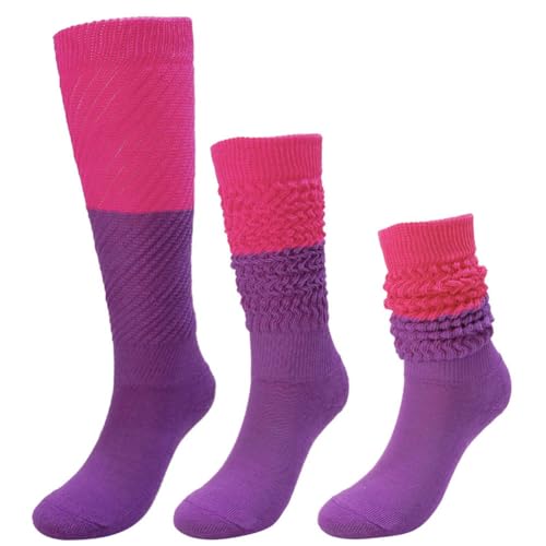 Image of 2 Pairs 80s Neon Women's Slouch Socks Extra Long Knit Scrunch Socks Heavy Thick Scrunchie Socks Size 9 to 11