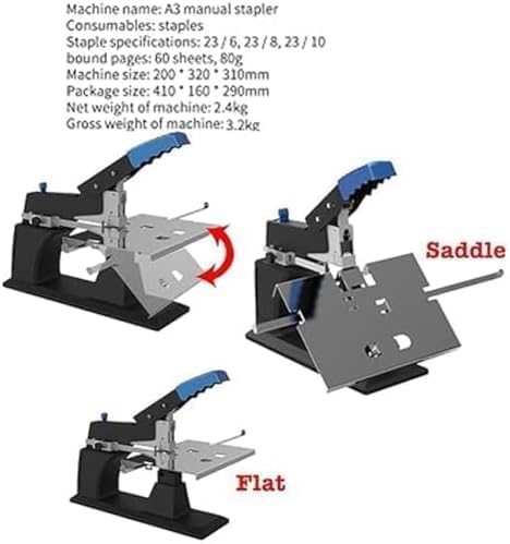 Cucitrice manuale resistente per libretti, 60 fogli piatti e pinzatura a | Gestisce fogli A3 e A4 per brochure, opuscoli e attività di rilegatura in uffici, case e lavori di stampa.