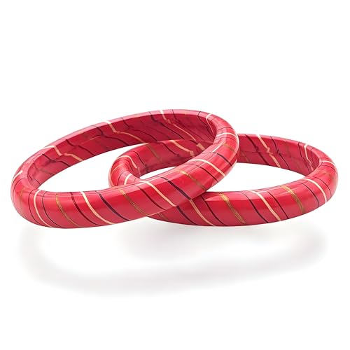 Image of Traditional Rajasthani Lac Bangles for Women and Girls, Jaipuri Lahariya Design Lakh Lah Kada, Multicolor Striped Pattern, Red Green Maroon Sky Blue Pink Purple Yellow Grey Set of 2