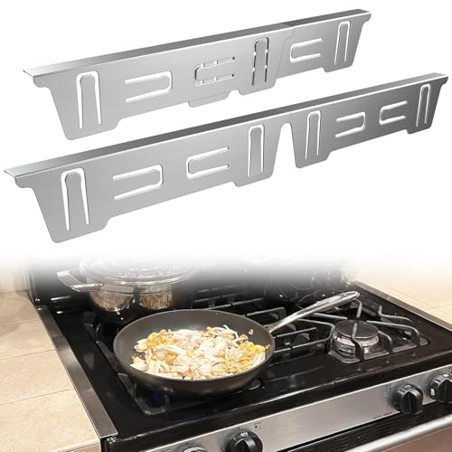 Image of Stove Gap Covers Stainless Steel, Stove Gap Filler Between Stove and Counter, Stove Gap Guards and Range Trim Kit, Easy Retractable Length 13.8 inch to 27.6 inch, Width 1 inch, Heat-Resistant Stove Guard (2 Pack)
