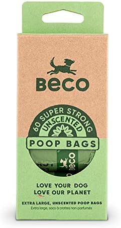 Beco Strong & Large Poop Bags - 60 Bags (4 Rolls of 15) - Unscented - Dispenser Compatible Dog Poo Bags