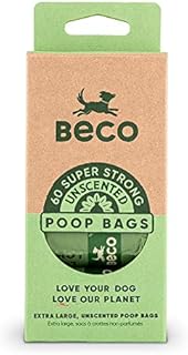Beco Strong & Large Poop Bags - 60 Bags (4 Rolls of 15) - Unscented - Dispenser Compatible Dog Poo Bags