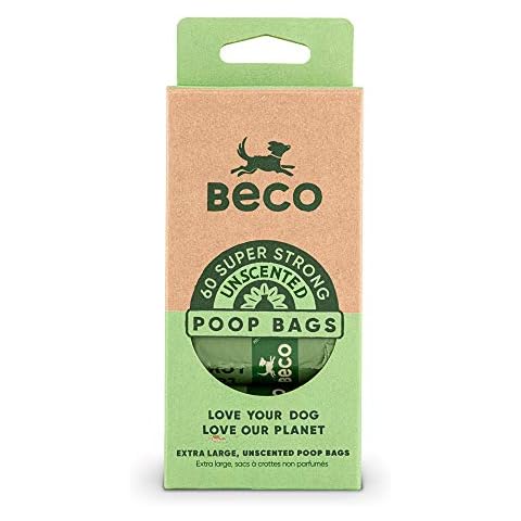 Beco Strong & Large Poop Bags - 60 Bags (4 Rolls of 15) - Unscented - Dispenser Compatible Dog Poo Bags Cover