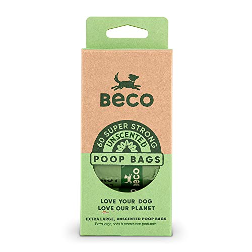 Beco Strong & Large Poop Bags - 60 Bags, 4 Rolls Of 15 - Unscented - Dispenser Compatible Dog Poo Bags #TOP2