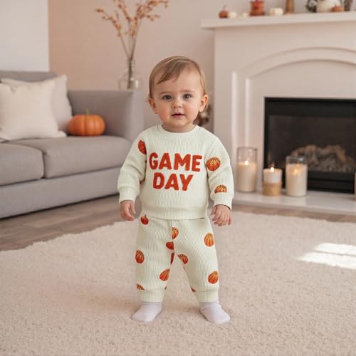 Image of Toddler Baby Boy Girl St Patricks Day Outfit Lucky Embroidery Waffle Long Sleeve Sweatshirt Pants Spring Clothes Set