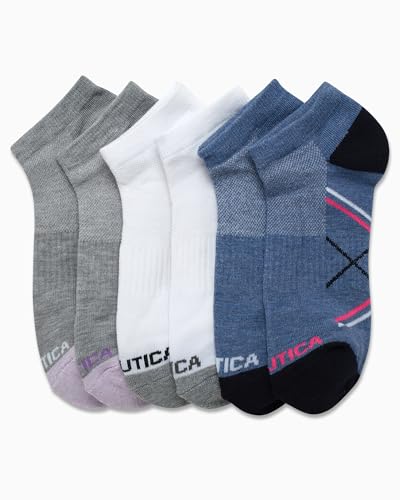 Image of Nautica Womens No Show Athletic Low Cut Socks 6 Pack | Moisture Wicking Dri-Motion Fabric, Cushioned Key Areas, Banded Arch Support, No Show Low Cut, Shoe Size 4-10