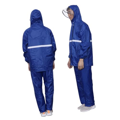 Beaupretty Tuta Antipioggia da Ciclismo Due e Riflettente per Uomo e Donna Giacca e Pantaloni Leggeri Poliestere Blu Taglia Xl con Cappuccio e Polsini Elastici Adatta per Escursionismo e