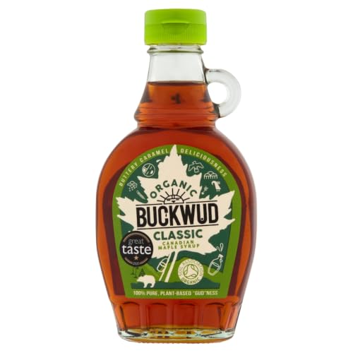 Buckwud 100% Organic Maple Syrup 250g Grade A Pure Canadian Natural Coffee Syrup Buttery Caramel Flavour Plant-Based Suitable for Vegans & Vegetarians