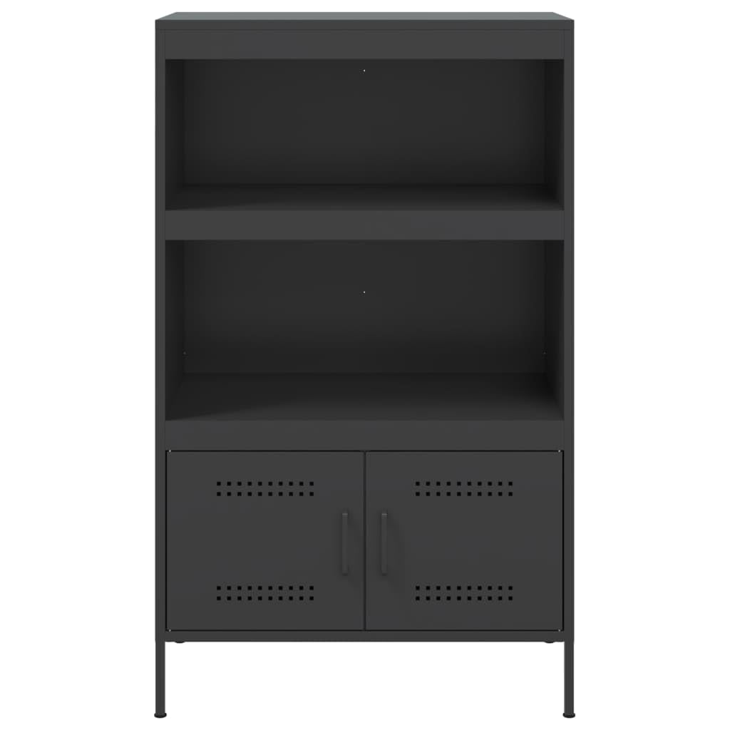 Aparador industrial de acero negro 68 x 39 x 113 cm con 2 estantes y 2 compartimentos, robusto armario de salón para comedor, pasillo y dormitorio