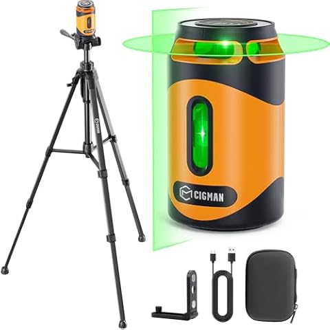 CIGMAN 360° Laser Level with Tripod, Green Self Leveling Cross Line Laser, 100Ft Laser Tool with Rechargeable Battery Pulse Mode for Construction and Picture Hanging, L-Bracket & Carry Pouch Included Cover