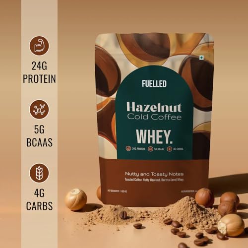 Image of FUELLED Whey Protein Powder Concentrate & Isolate with 24 g Protein, 5 g BCAA (4 kg, 120 Servings) Lab Tested (Hazelnut Cold Coffee)