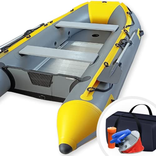 VENDOMNIA Embarcación neumática de 3,30 m para 5+1 Personas - 330 x 155 cm, máx. 566 kg, Remo de Aluminio, Piso, Bomba de pie, Accesorios - Barco de Motor, Barco de Pesca, Bote, 5 Adultos + 1 niño
