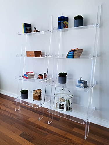 Acrylic Ladder Bookcase – Large Modern Clear Leaning Wall Bookshelf - Standing Decor Display Unit For Open Shelving, Organizer, Or Storage In The Living Room, Office, Bedroom, Or Bathroom #TOP6