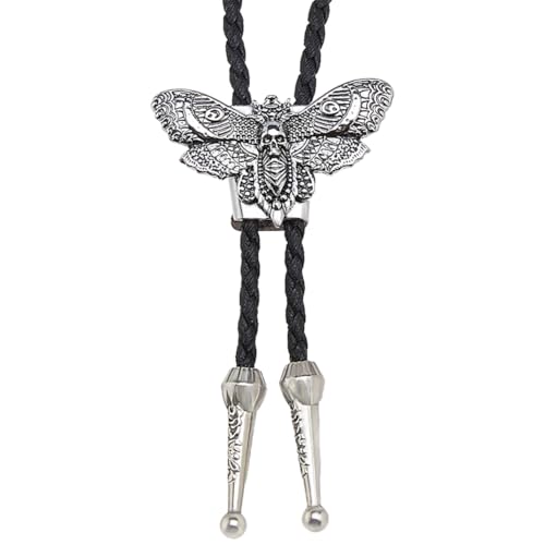 DICOSMETIC Tie de Bolo de vaquero occidental de 88 cm de aleación de plata antigua polillas cráneo bolo corbata ajustable de cuero vaquero corbata occidental collar de traje accesorios para hombres y