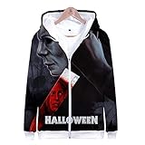 LEILEITX Unisex 3D Druck Männlich Weiblich Hoodie Kapuzenpullover Langarm Sweatshirt Kapuzenjacke Mit Taschen Reißverschluss Michael Myers Halloween