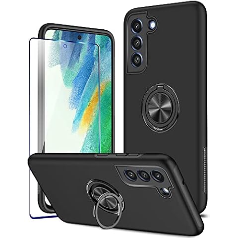 KRAFTCARE for Samsung S21 FE Case with Kickstand Ring and Screen Protector, Shockproof and Anti Scratch 360° Magnetic Ring Holder Stand Phone Cover for Samsung Galaxy S21 FE - Black Cover