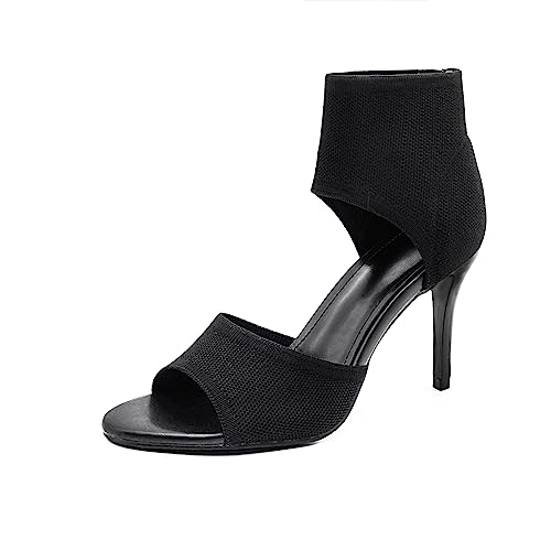 JishinGal High Heels for Women Peep Toe Heels Sandals Stretchy Knit Open Toe High Sexy 3 Inches Stiletto for Dressy and Everyday