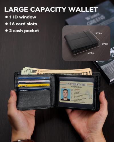Image of Swallowmall Mens Wallet Rfid Blocking Leather Wallet for Men Bifold Wallets with 1 ID Window 16 Card Slot Blackstripe