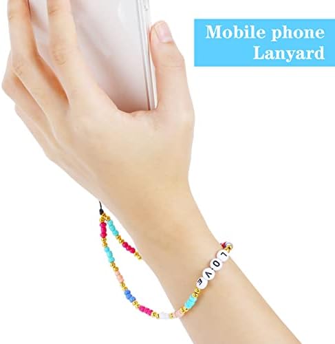 Molain 5Pcs Beaded Phone Charm Cell Phone Lanyard Wrist Strap Clay Acrylic Mobile Phone Chain String Colorful Fruit Star Pearl Face Phone Pendant Keychain Bracelet for Women Girls