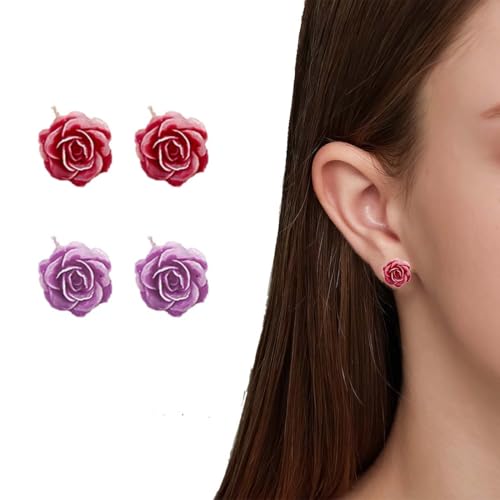 BQRKOTM 2 Pares Lindos Pendientes para Mujeres y Niñas, Multicolor Flor, Hipoalergénicos, Pasadores de Pendientes Son de Plata 925, Regalo de moda