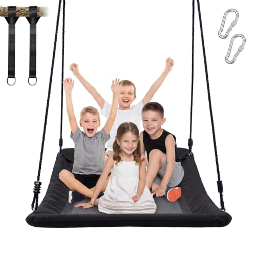 Image of Trekassy 700lb Giant 60 inch Skycurve Platform Tree Swing for Kids and Adults | 900D Oxford Fabric, Adjustable Ropes, Curved Platform Design, 2 Hanging Straps for Backyard Fun, Easy Assembly (Patented)