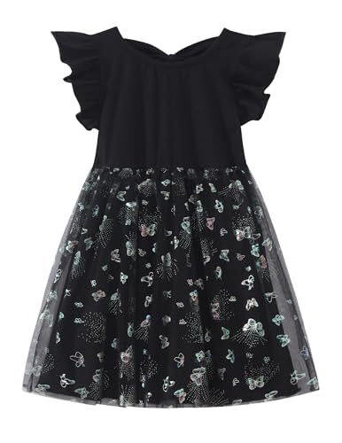 Girls Tutu Dress Ruffled Sleeves Fluffy Summer Dresses Shiny Tulle Skirt Birthday Party Sundress with Backless Bow