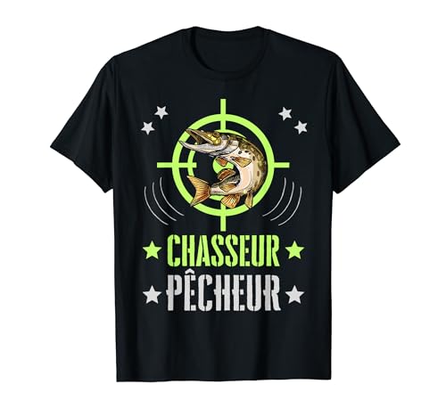 Chasseur Pêcheur Humour Cible Brochet Carpe Sanglier Cadeau Camiseta