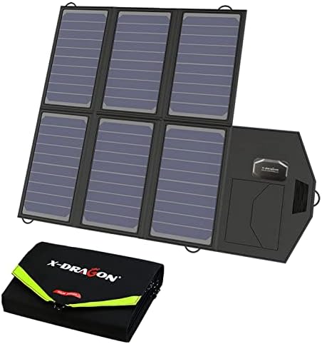 X-DRAGON 40W Monocrystalline Foldable Solar Panel Portable Charger (5V USB with Solar IQ + 18V DC) Waterproof Solar Panel for Laptop, Tablet, Cellphone, Laptops, Camping, Hiking, Travel (18V 40W)