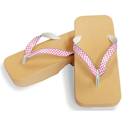 [One Step] [Hajime] Geta Geta Clogs, Soft and Water Resistant, Made of Sponge, 11.2 inches (28.5 cm), BE/Checkered x Pink, Checkered x Pink (Strawberry Pine x Pink/28.5), Strawberry × Pink, 28.5 cm