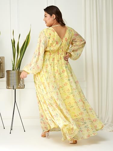 Image of Miss Chase A+ Women's V-Neck Three-Quarter Sleeve Floral Wrap Chiffon Midi Dress