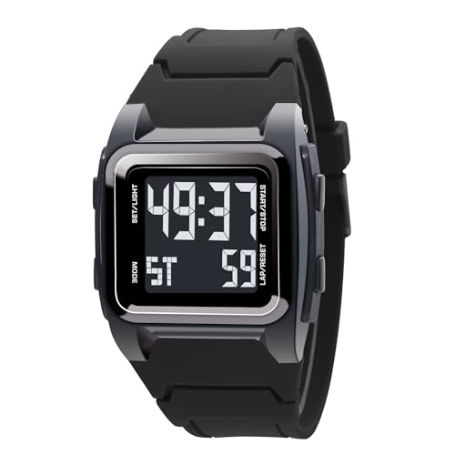 LIWEARE Unisex Digital Quarz Uhr, StoßFeste Herren Digital Uhren 50M wasserdichte Outdoor Sportuhr Nachtsicht Elektronische Uhr (Schwarz)